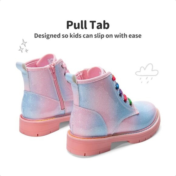 ⭐ Little Girls Waterproof Ankle Combat Boots Toddler Lace Up Side Zipper - Picture 6 of 6